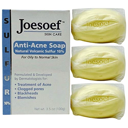 Joesoef Anti-Acne Soap, Natural Volcanic Sulfur 10%, for Oily to Normal Skin, 3.5-Ounces (Pack of 3)